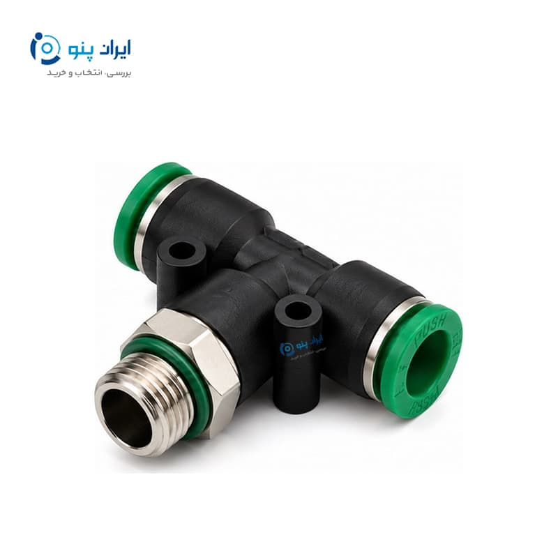 سه‌راهی وسط‌دنده پنوماتیک رزوه ۱/۴ به شیلنگ ۱۲ میلی‌متر ایرسان Airsun مدل PB 1/4-12