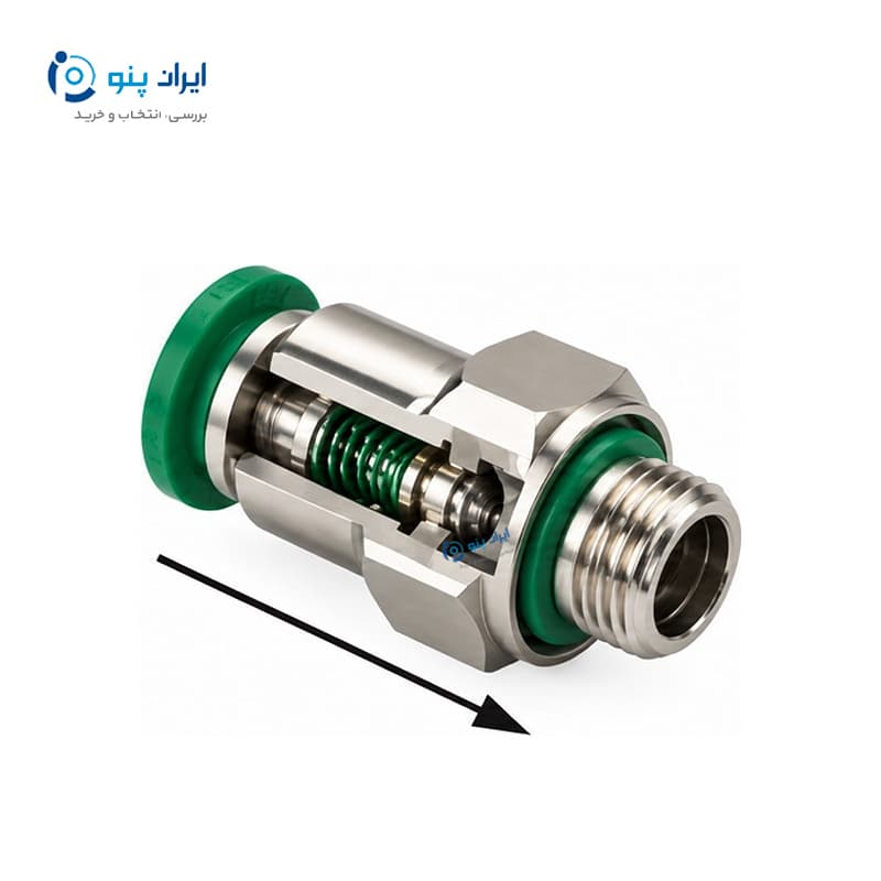 اتصال مستقیم سوپاپ‌دار پنوماتیک رزوه ۱/۴ به شیلنگ ۱۰ میلی‌متر ایرسان Airsun مدل CVPC 1/4-10