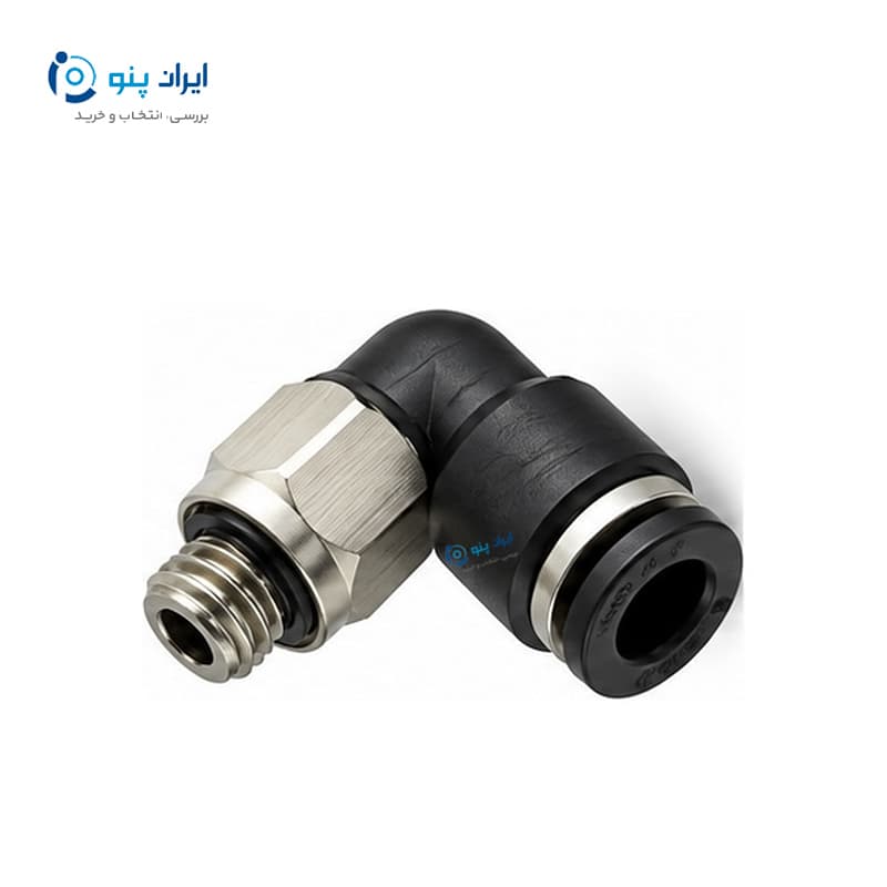 اتصال زانویی مینیاتوری پنوماتیک رزوه M5 به شیلنگ ۴ میلی‌متر ایرسان Airsun مدل PL-MINI M5-4