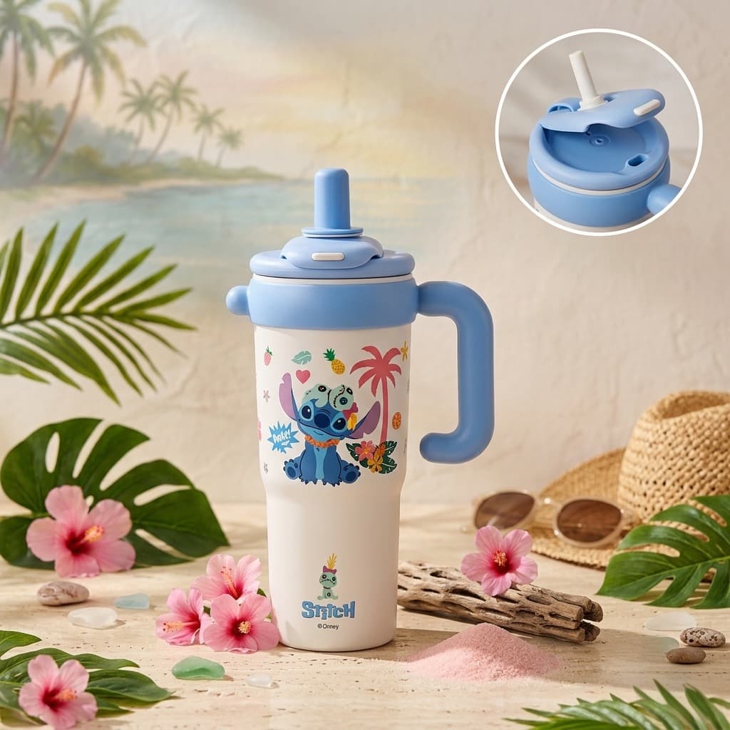 تامبلر استیچ دیزنی ۱۲۰۰ میلی‌لیتر اورجینال | تراول ماگ Disney Stitch استیل ۳۱۶ دسته‌دار — تصویر ۶