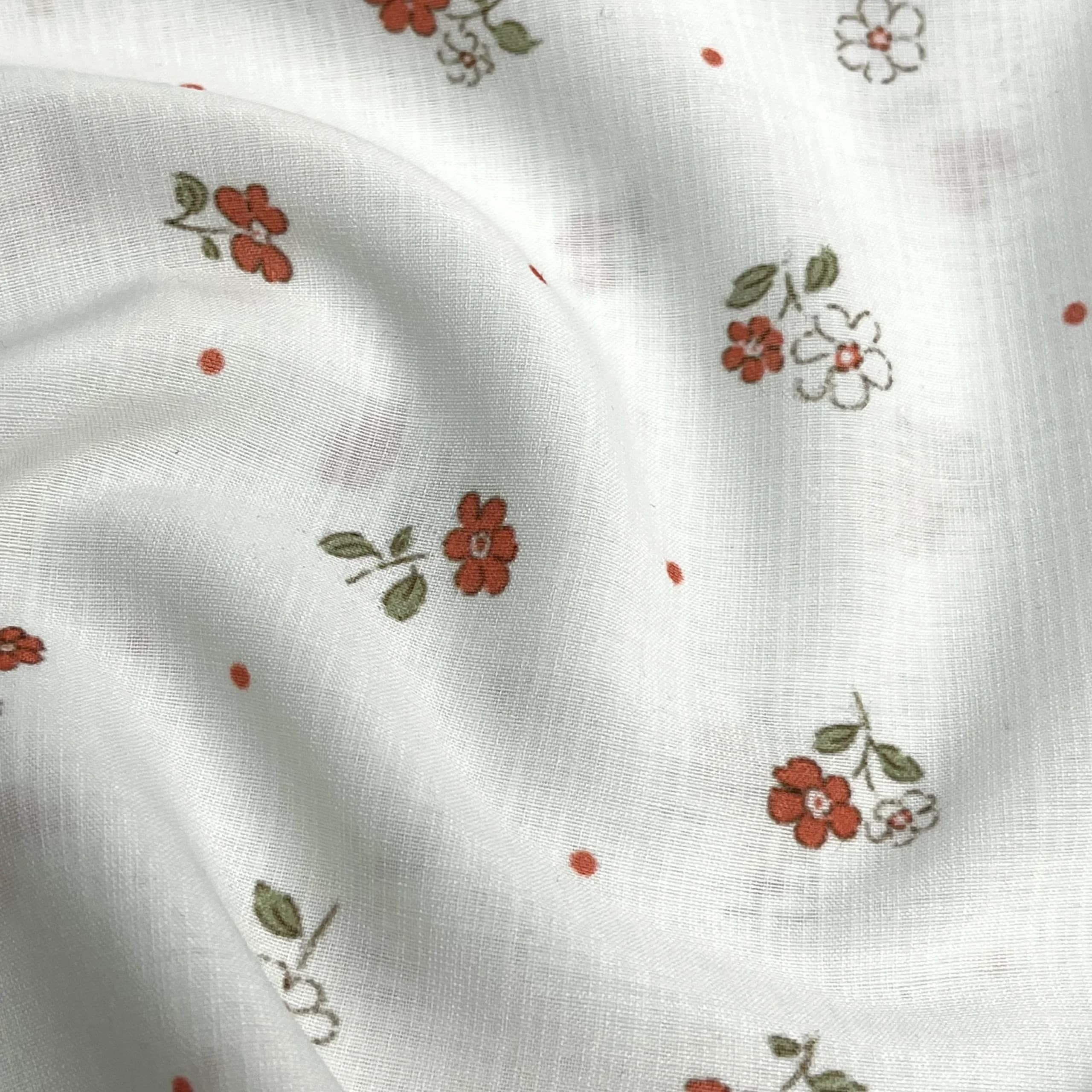 پارچه نخی پنبه‌ای طرح خالدار گل قرمز