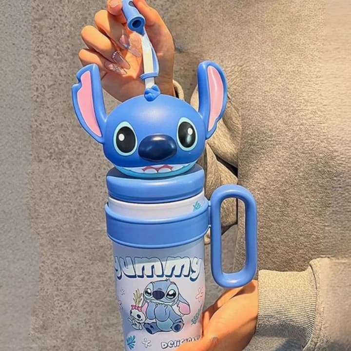 ماگ تامبلر دیزنی ۸۰۰ میل درب فانتزی استیچ اورجینال | تراول ماگ درب برجسته disney — تصویر ۴