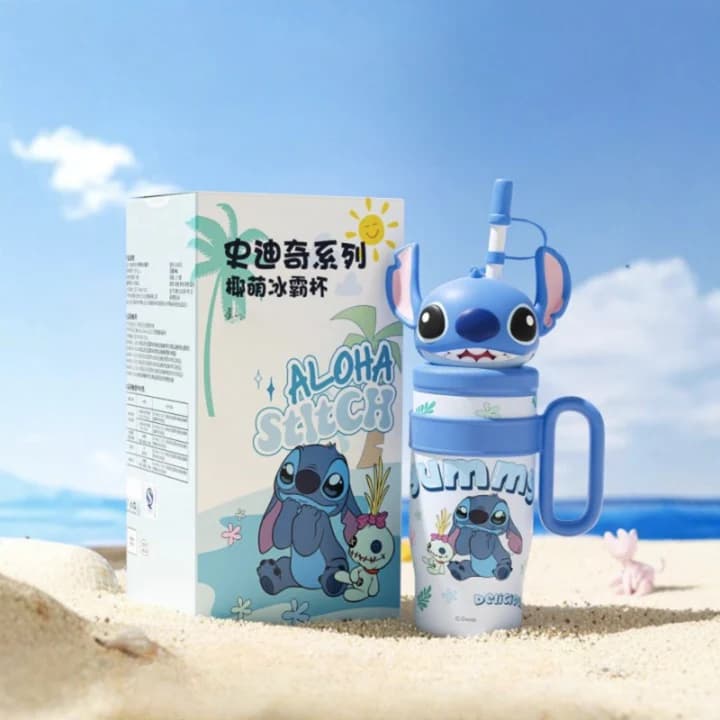 ماگ تامبلر دیزنی ۸۰۰ میل درب فانتزی استیچ اورجینال | تراول ماگ درب برجسته disney — تصویر ۵