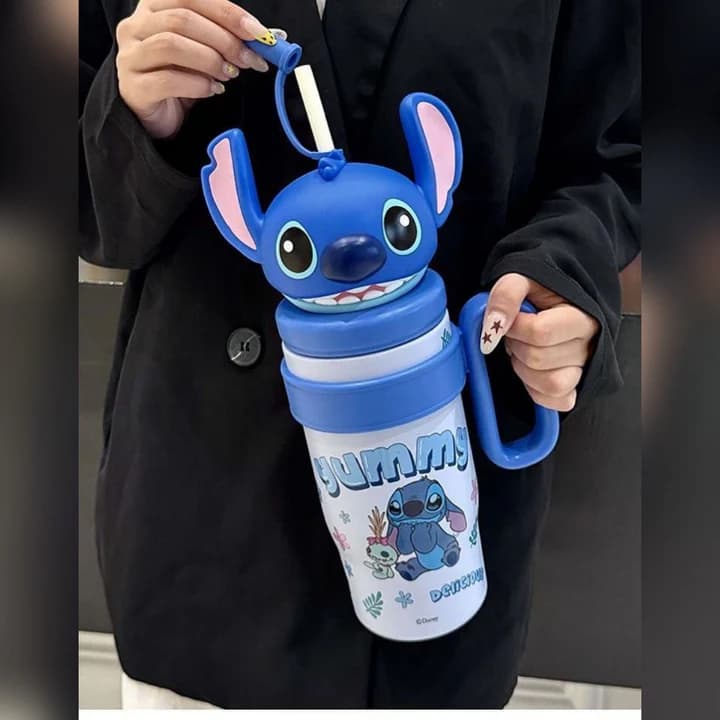 ماگ تامبلر دیزنی ۸۰۰ میل درب فانتزی استیچ اورجینال | تراول ماگ درب برجسته disney — تصویر ۷