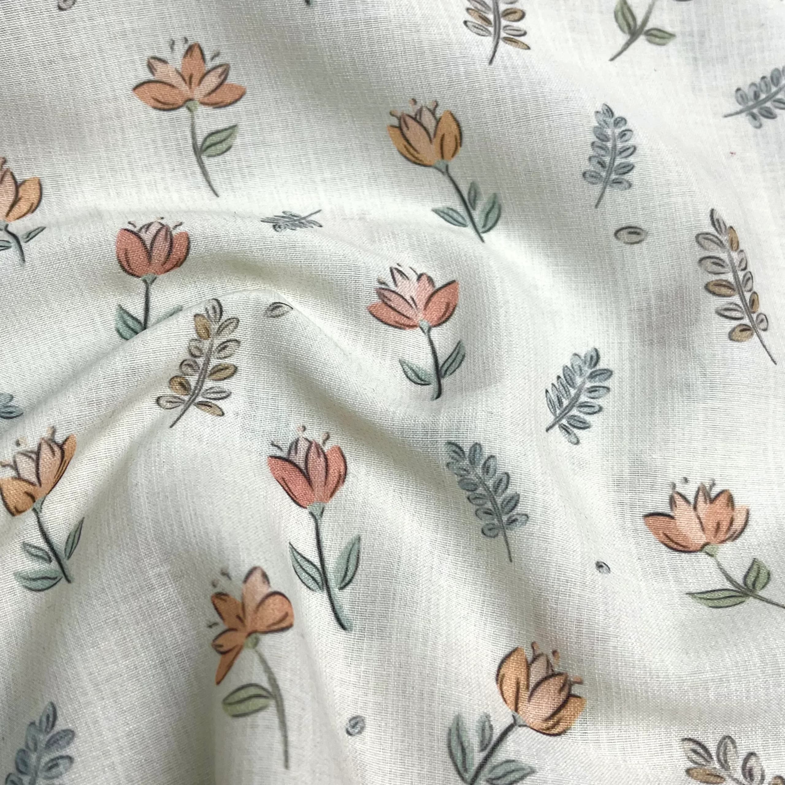 پارچه نخی پنبه‌ای طرح گل نارنجی