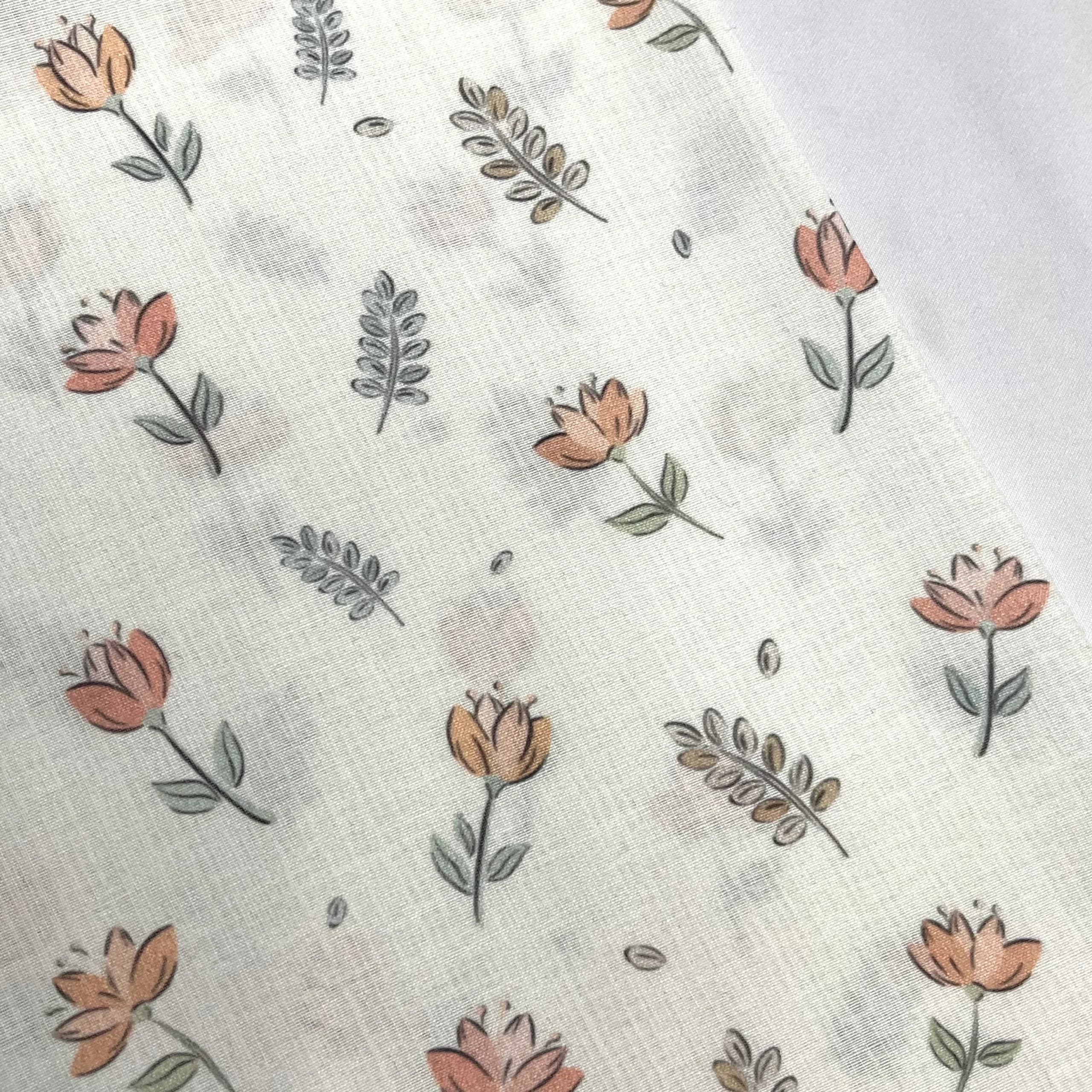 پارچه نخی پنبه‌ای طرح گل نارنجی — تصویر ۲