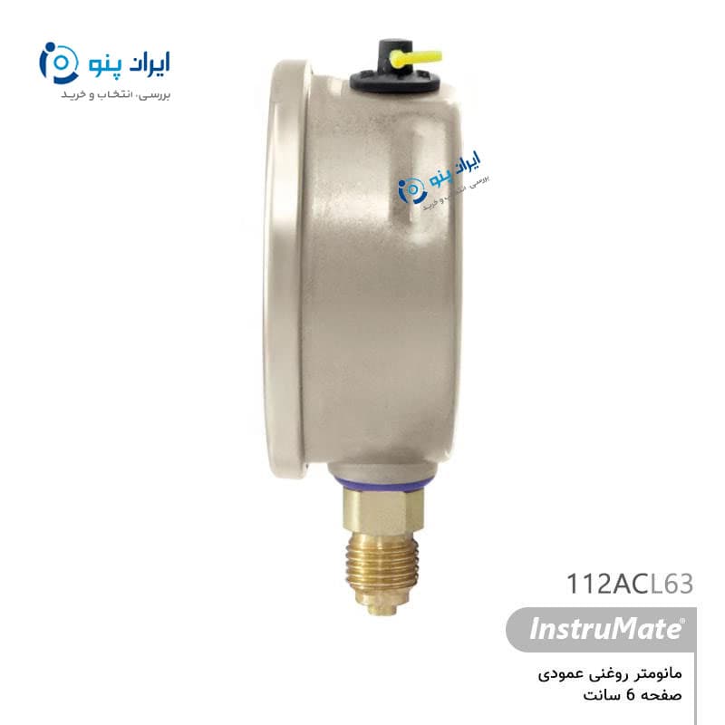 گیج فشار روغنی عمودی صفحه ۶ سانت صفر تا ۶ بار اینسترومیت InstruMate مدل 112ABL63 — تصویر ۲