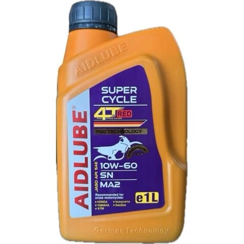 روغن موتور AIDLUBE SUPER CYCLE 4T 10W-60 SN MA2 موتورسیکلت – حجم 1 لیتر