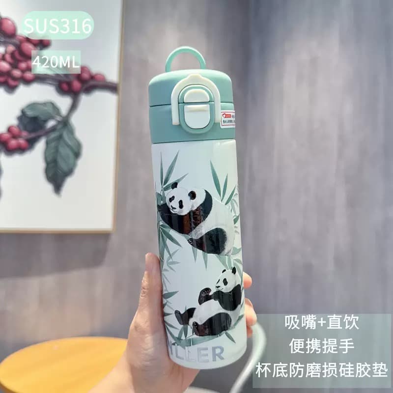 فلاسک دیلر دو حالته درب قفل دار ۴۲۰ میل | 420ml Diller Panda Insulated Water Bottle — تصویر ۲