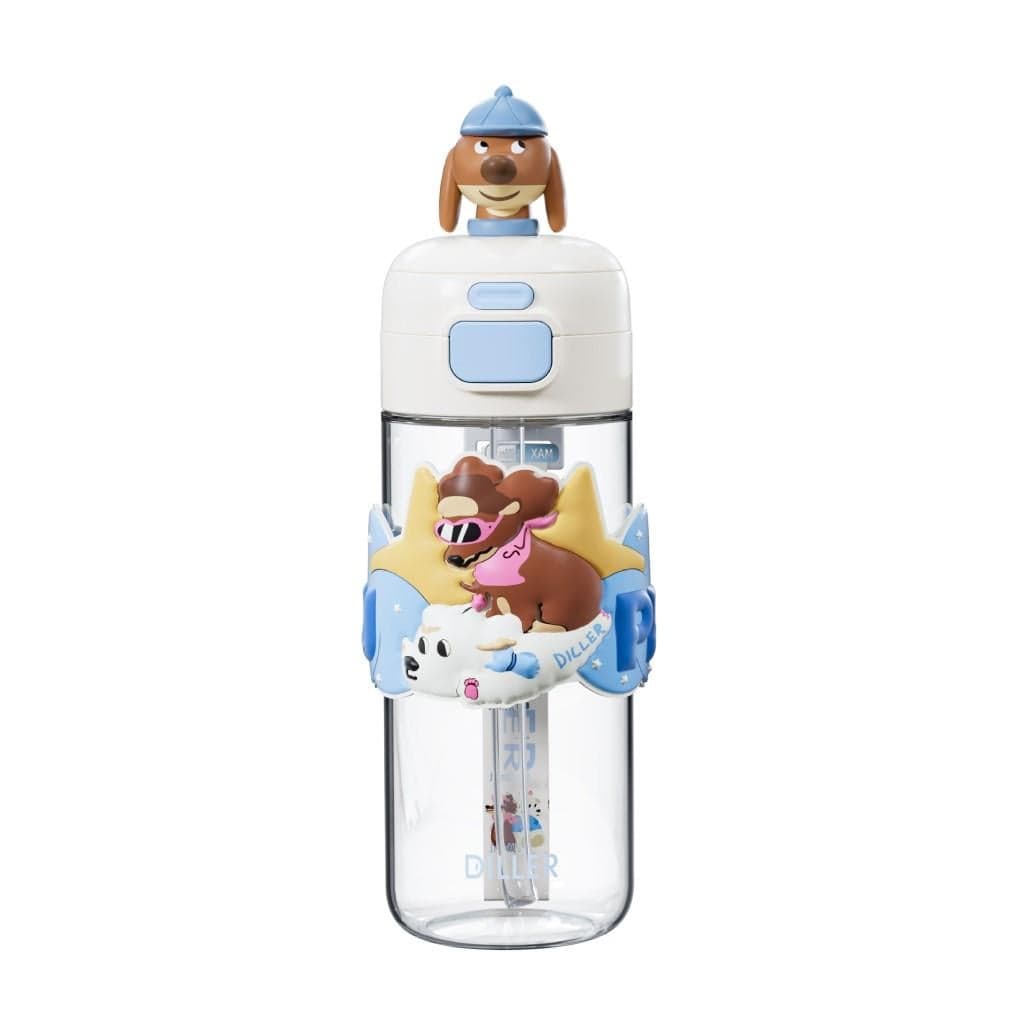 قمقمه دیلر پاپی ۶۰۰ میل تریتان | Blue Puppy با استیکر برجسته سیلیکونی و نی‌دار — تصویر ۶