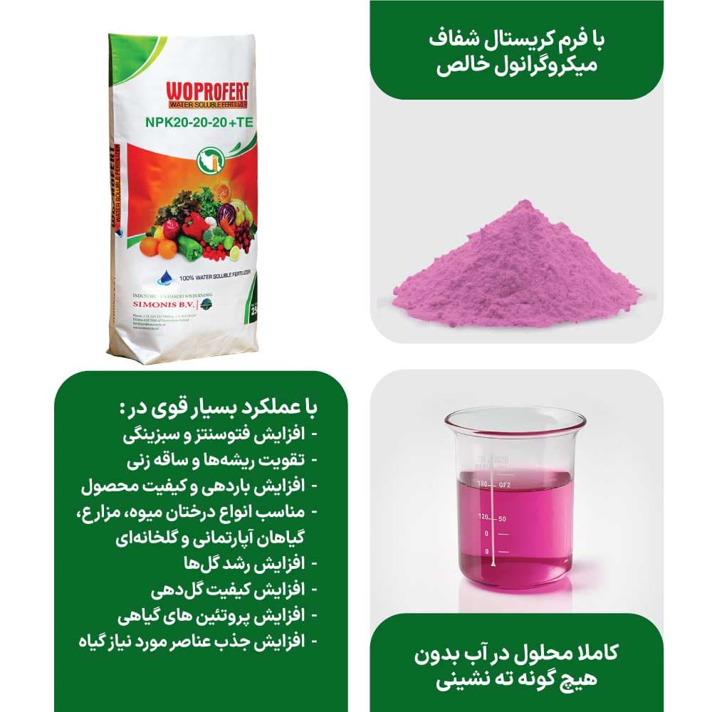 کود کامل 20-20-20 تقویت عمومی و مواد ضروری گیاهان با ریز مغذی وپروفرت هلند 10 کیلویی — تصویر ۲