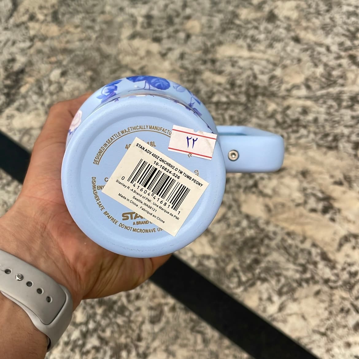تراول ماگ استنلی مدل گلدار آبی اورجینال ۱.۱۸ لیتری | جعبه کادویی + کاور مخملی — تصویر ۶