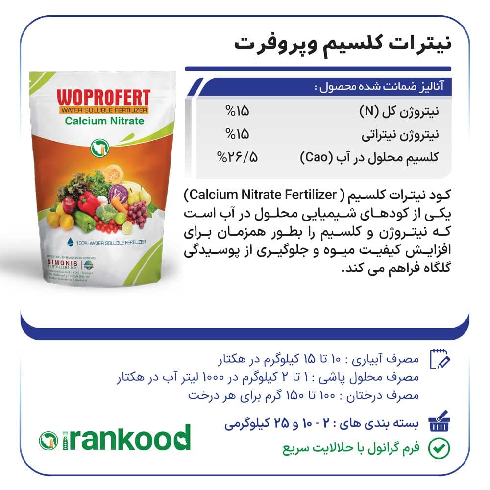 کود نیترات کلسیم گرانول وپروفرت هلند 2 کیلویی — تصویر ۳