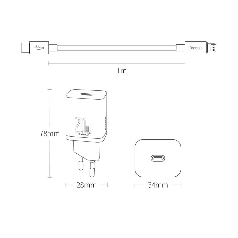 شارژر دیواری بیسوس همراه با کابل لایتنینگ مدل Super Si Quick Charger 1C 20W — تصویر ۸