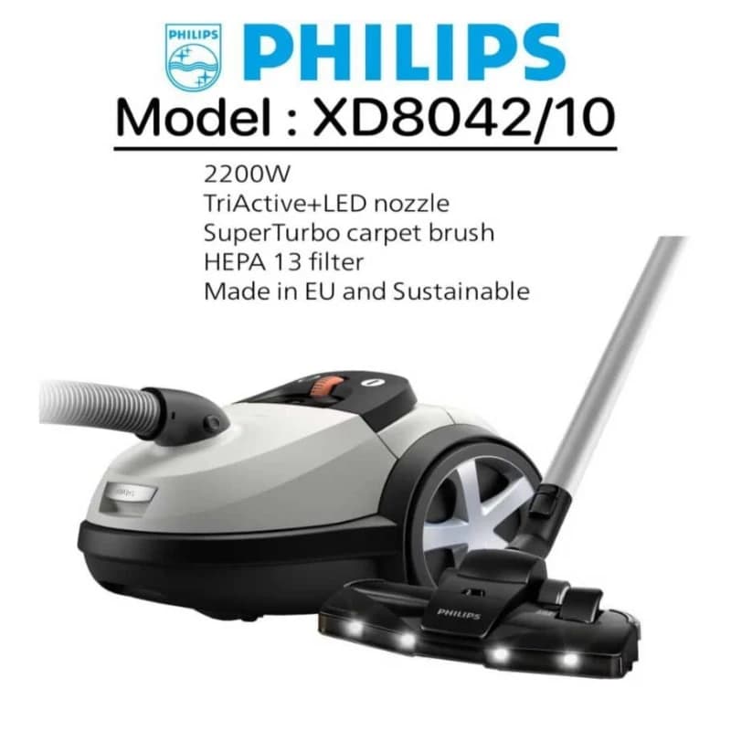 جاروبرقی کیسهدار فیلیپس مدل XD8042 با موتور 2200 وات رنگ سفید — تصویر ۳