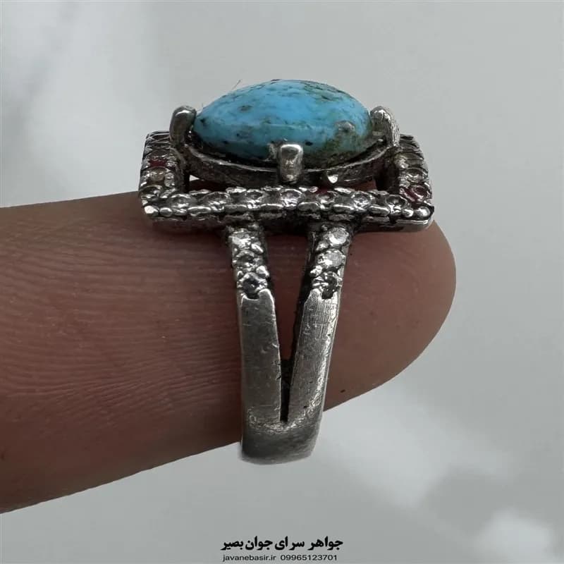انگشتر زنانه نقره ۹۲۵ دست‌دوم با نگین فیروزه — تصویر ۲