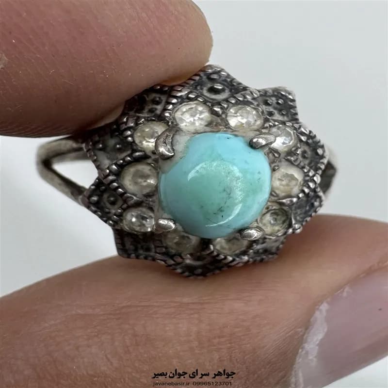 انگشتر نقره دست‌دوم با فیروزه عجمی آبی