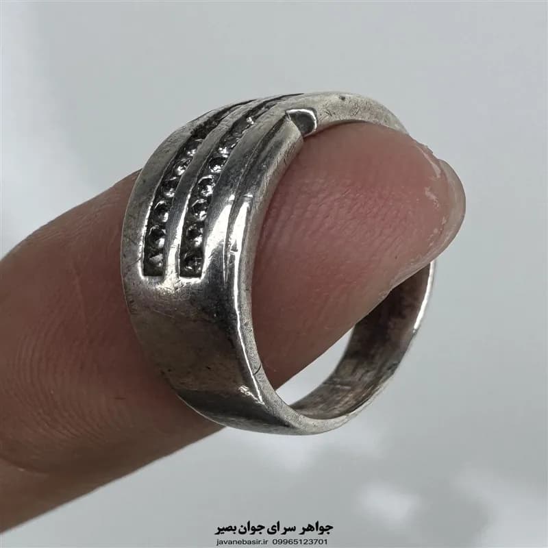 حلقه نقره ۹۲۵ با دو ردیف نگین و رکاب پهن — تصویر ۲