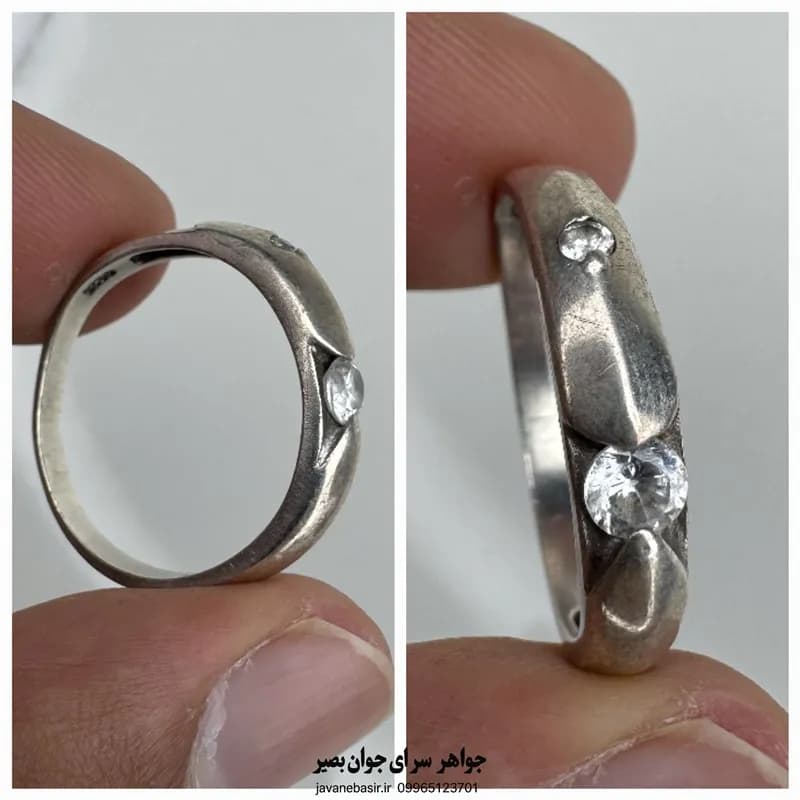 حلقه نقره ۹۲۵ دستدوم با نگین درخشان