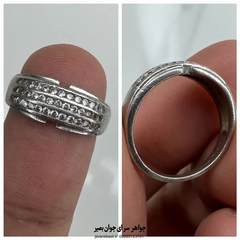 حلقه نقره عیار ۹۲۵ با سه ردیف نگین درخشان؛ درخششی که تکرار نمی‌شود