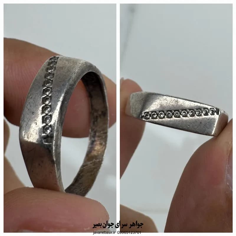 حلقه نقره عیار ۹۲۵ با ردیف نگین‌های ریز؛ سادگی درخشان برای هر روز