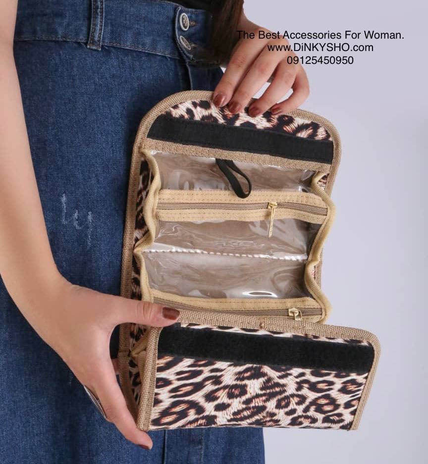 کیف لوازم آرایش زنانه رولی طرح پلنگی | ساخت ایران، ابعاد ۲۱×۱۱×۱۱ سانتی‌متر — تصویر ۲