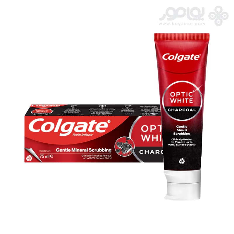 خمیر دندان کلگیت مدل OPTIC WHITE CHARCOAL حجم 75 میل — تصویر ۲