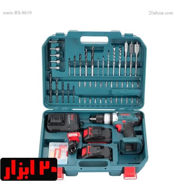 کیت 53 پارچه دریل شارژی 20 ولت به همراه مته مدل RS-8619 رونیکس