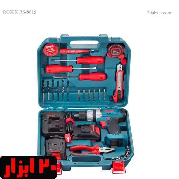 کیت 33 پارچه دریل پیچ گوشتی شارژی چکشی دو باتری دو سرعته 16 ولت رونیکس مدل RS-8615 — تصویر ۲