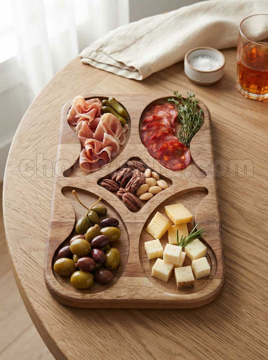 سینی مزه و تخته سرو چوبی طرح اشک ۲۲ سانتی‌متری کد 398