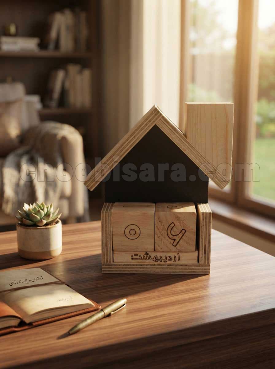 تقویم رومیزی طرح خانه چوب طبیعی کد 382