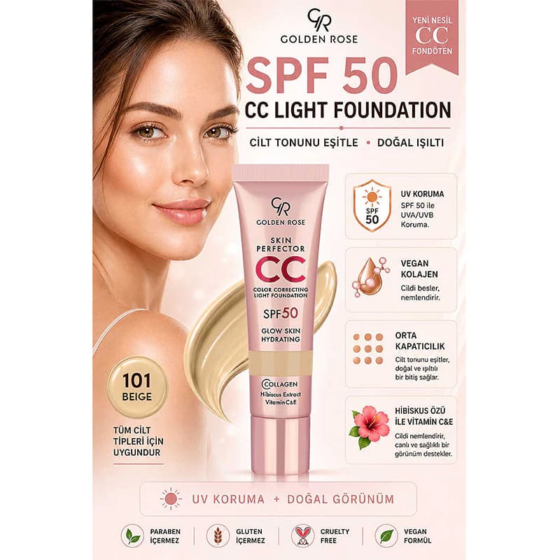 سی سی کرم گلدن رز شماره 101 رنگ BEIGE حجم 30 میل — تصویر ۵