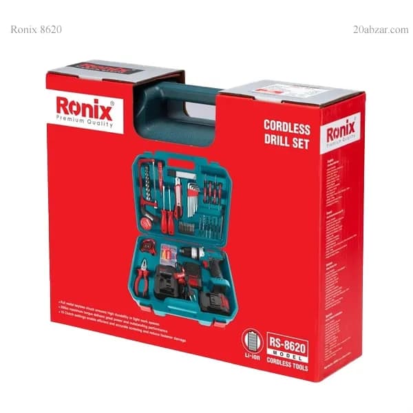 کیت ۵۳ پارچه دریل شارژی ۲۰ ولت به همراه ابزار مدل RS-8620 رونیکس — تصویر ۴