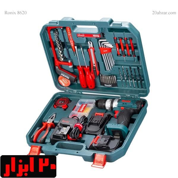 کیت ۵۳ پارچه دریل شارژی ۲۰ ولت به همراه ابزار مدل RS-8620 رونیکس