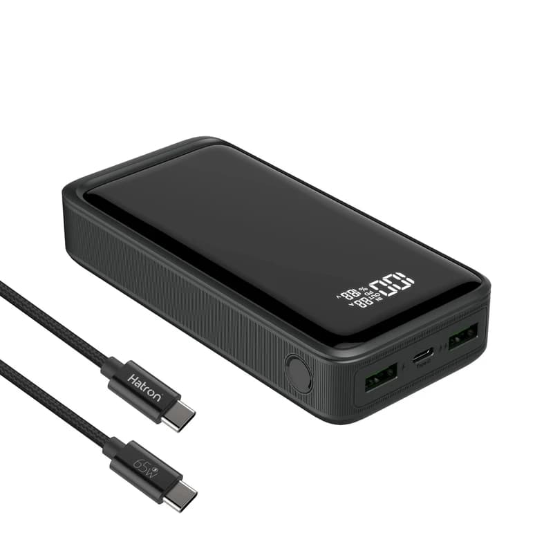پاوربانک هترون مدل HPB2055G-100W ظرفیت 20000 میلی آمپر ساعت به همراه کابل تبدیل USB به USB-C