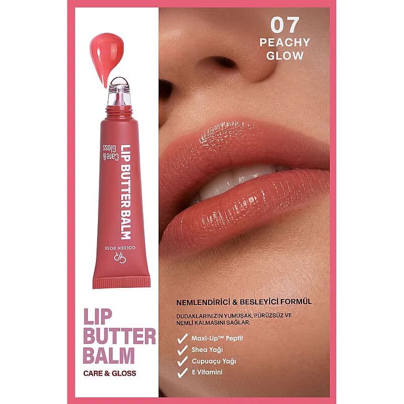 بالم لب گلدن رز CARE & GLOSS شماره 07 رنگ PEACHY GLOW — تصویر ۲