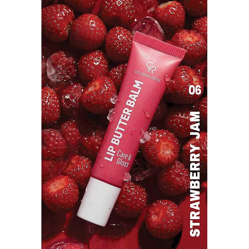 بالم لب تیوبی گلدن رز CARE & GLOSS شماره 06 رنگ STRAWBERRY JAM — تصویر ۴