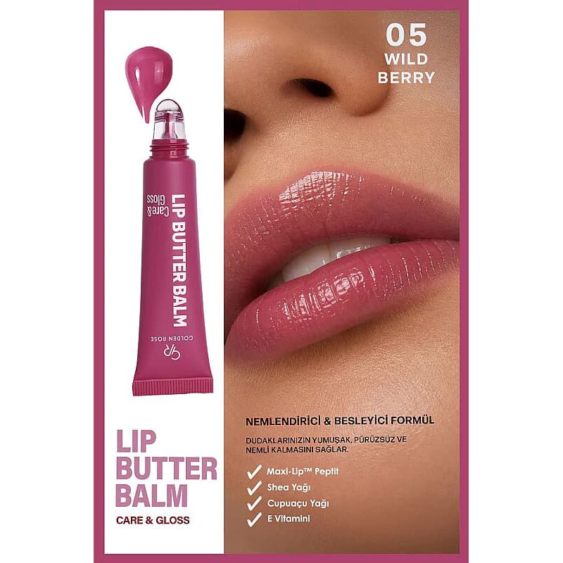 بالم لب تیوبی گلدن رز CARE & GLOSS شماره 05 رنگ WILD BERRY — تصویر ۲