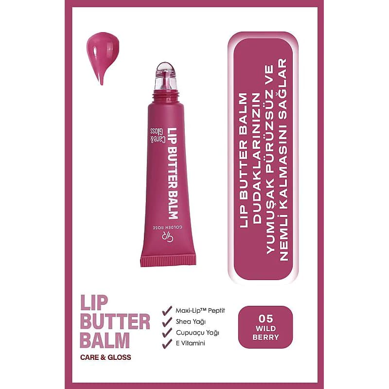 بالم لب تیوبی گلدن رز CARE & GLOSS شماره 05 رنگ WILD BERRY — تصویر ۳