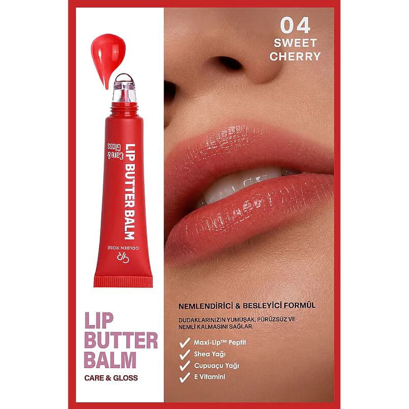 بالم لب تیوبی گلدن رز CARE & GLOSS شماره 04 رنگ SWEET CHERRY — تصویر ۳