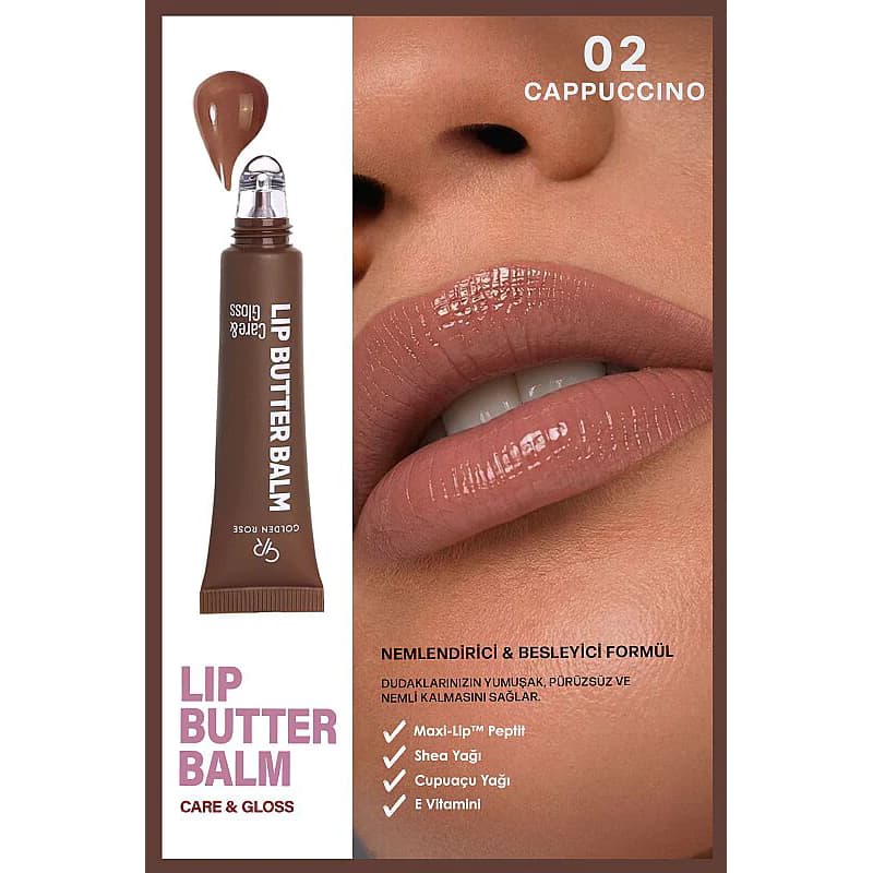 بالم لب تیوبی گلدن رز CARE & GLOSS شماره 02 رنگ CAPPUCCINO — تصویر ۲