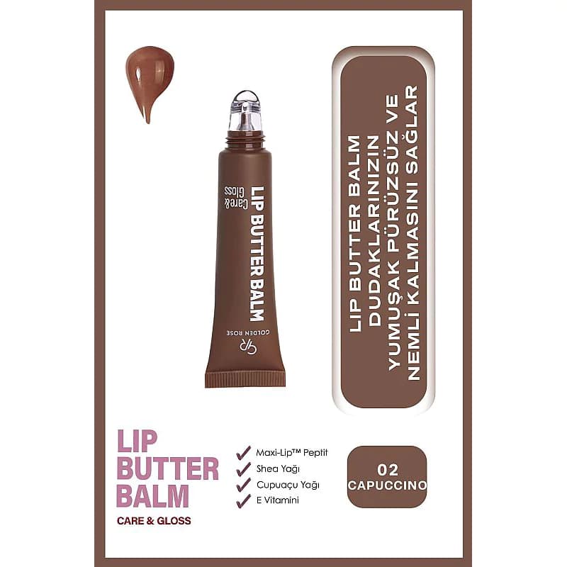 بالم لب تیوبی گلدن رز CARE & GLOSS شماره 02 رنگ CAPPUCCINO — تصویر ۳