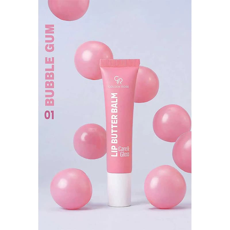 بالم لب تیوبی گلدن رز CARE & GLOSS شماره 01 رنگ BUBBLE GUM — تصویر ۵