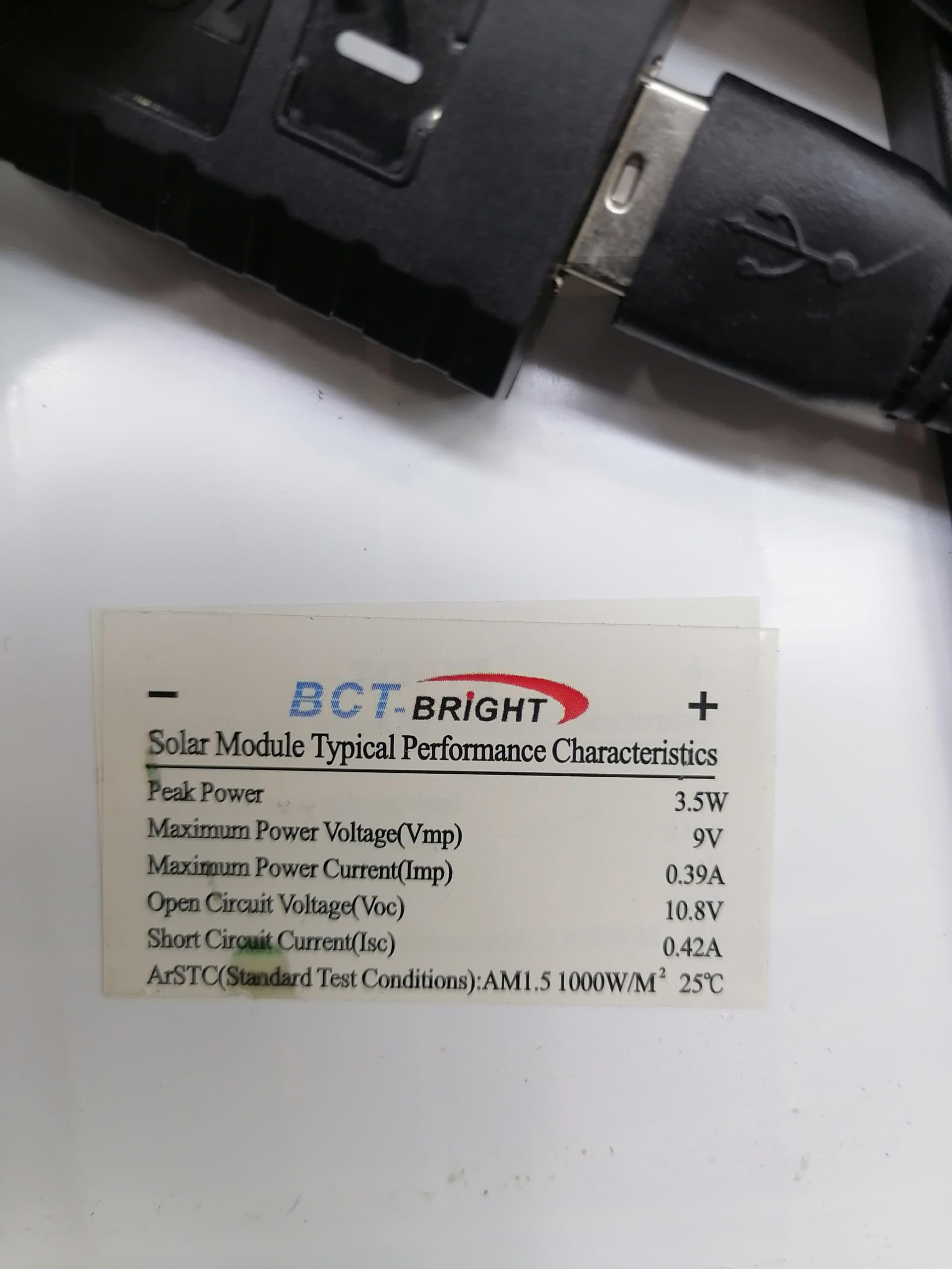 پنل خورشیدی 9V و 3.5W برند BCT مدل BCT-8803 (عمده و تک) SOLAR CHARGER BCT-8803 — تصویر ۳