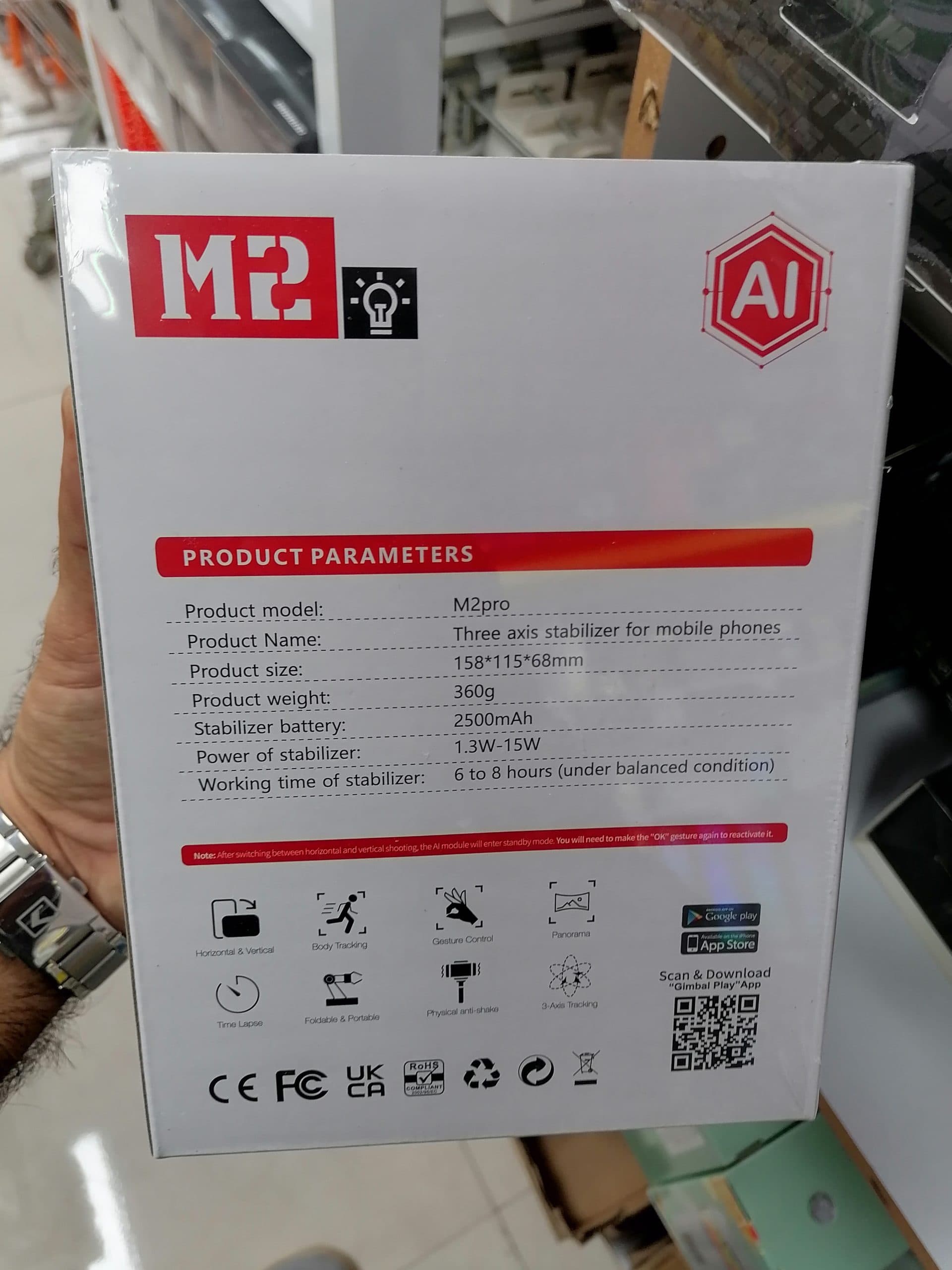 گیمبال موبایل حرفه ای ضد لرزش سه محوره 3-AXIS مدل M2 Aipro کیفیت عالی (عمده و تک) — تصویر ۲