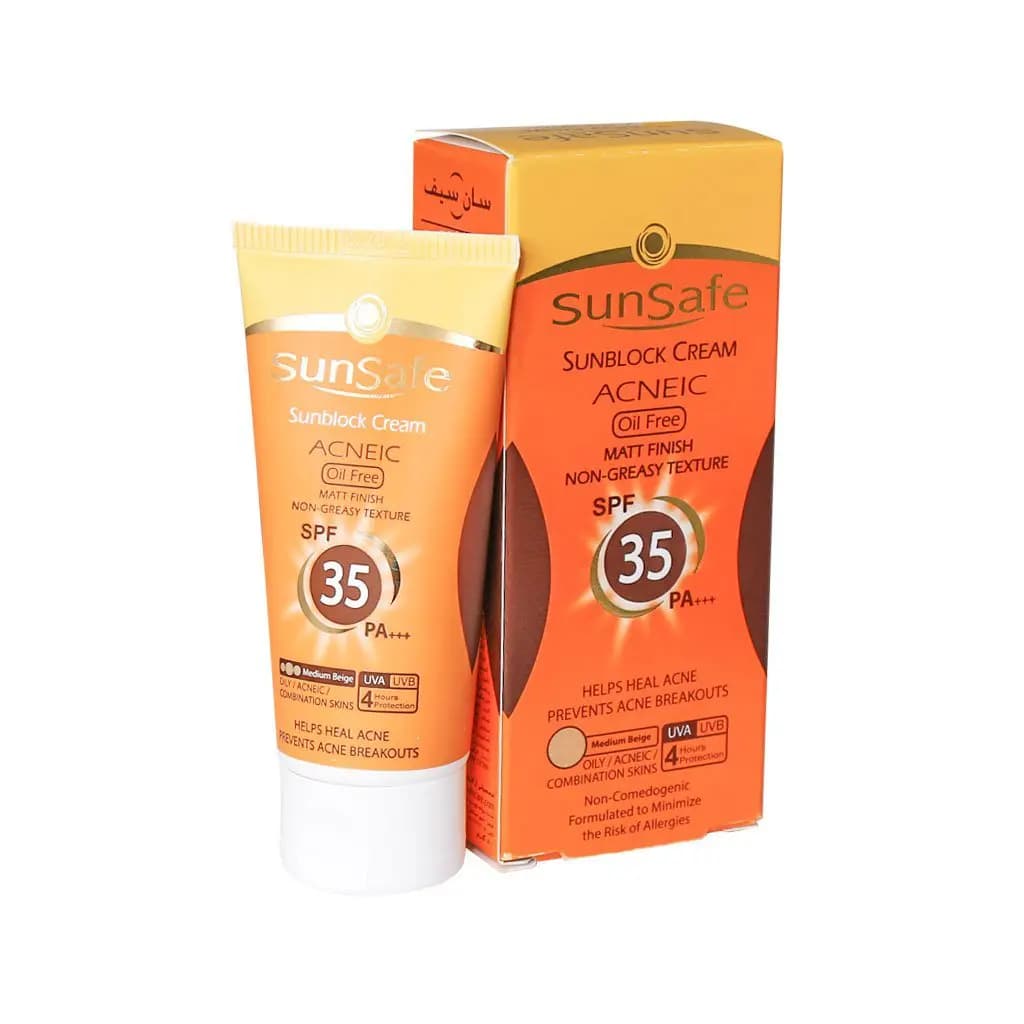 کرم ضد آفتاب SPF35 رنگی فاقد چربی سان سیف مناسب پوست چرب و آکنه ای