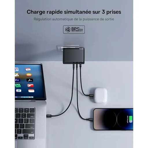 شارژر دیواری 160 وات باسئوس مدل Baseus GaN5 Pro به همراه کابل USB-C با گارانتی 24 ماهه شرکتی — تصویر ۳