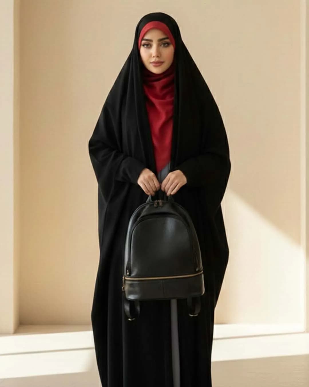 چادر زنانه مشکی مدل لبنانی صدفی کرپ حریر اسود
