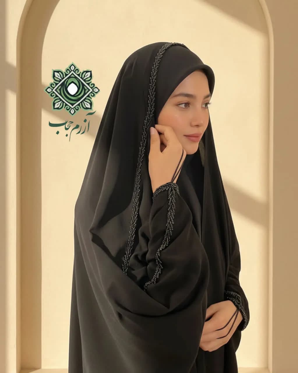 چادر زنانه جواهردوزی مشکی مدل جده گندم