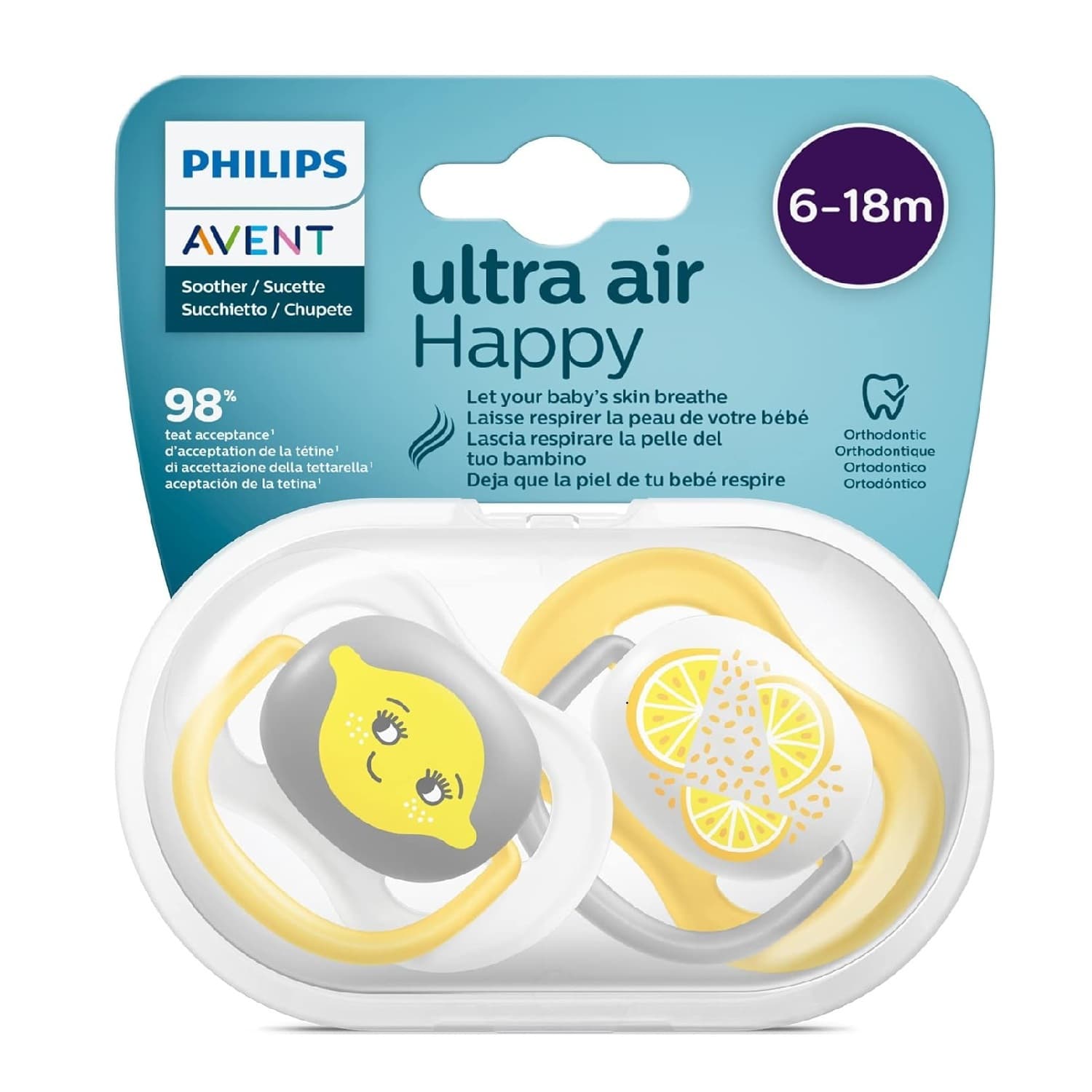پستانک ارتودنسی ۶ تا ۱۸ ماه دوتایی فیلیپس اونت سری UltraAir مدل SCF080/18